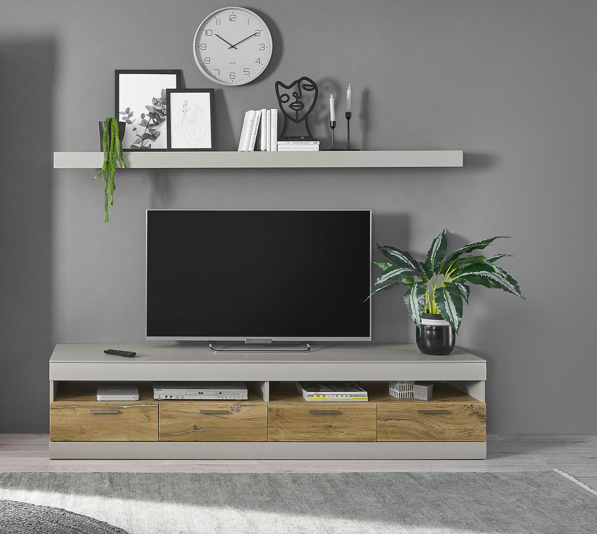 WANDBOARD Kieselgrau matt, Wandregal 200 cm - Eichefarben/Grau, Holzwerkstoff (200/8/20cm) - Furn.Design