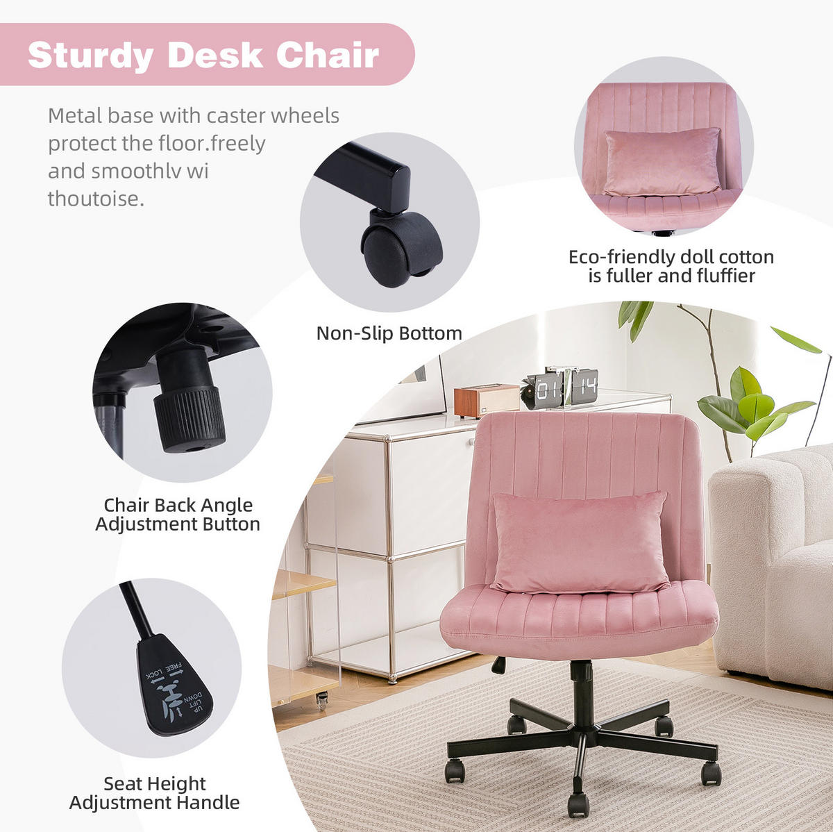 BÜROSTUHL höhenverstellbar Stoff Light Pink - Pink, Kunststoff (25.2/33/21.5cm) - Meubliv