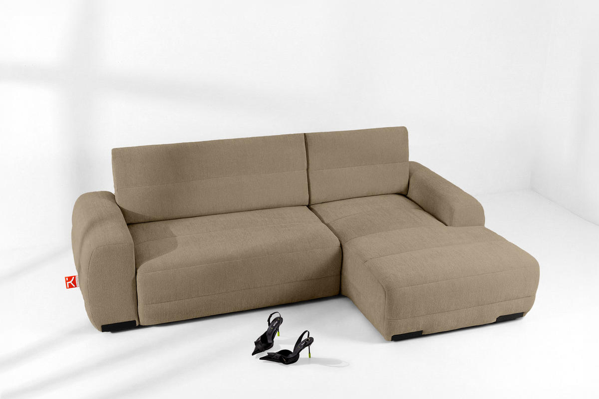 ECKSOFA RECHTS BLUME, Dunkelbeige - Beige, Holz/Holzwerkstoff (271/164cm) - KONSIMO®