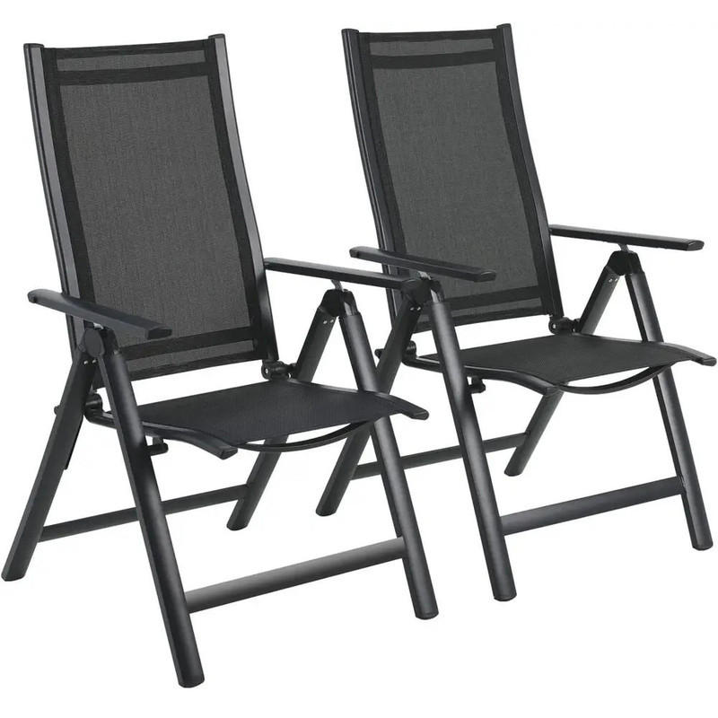 GARTENSTÜHLE 2er-Set – klappbar, Aluminium, verstellbar - Schwarz, Metall (71.5/107/60cm) - Coonoor