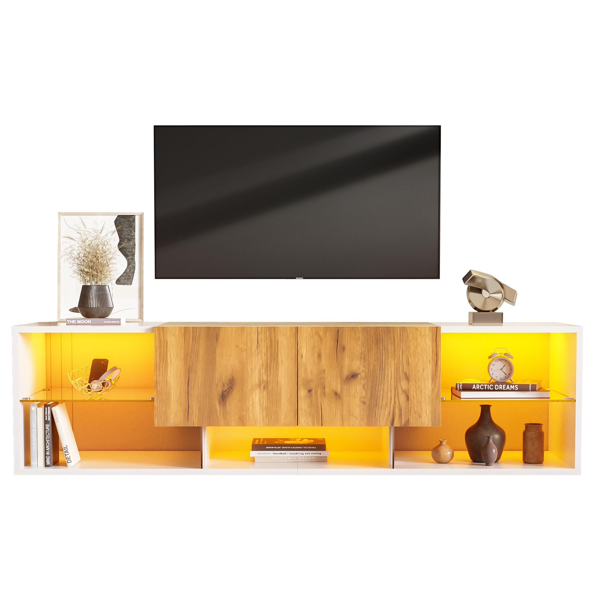 TV-LOWBOARD 160/40/42 cm mit 2 Schubladen und LED-Beleuchtung - Hellbraun, Holzwerkstoff (160/42/40cm) - BEAOK