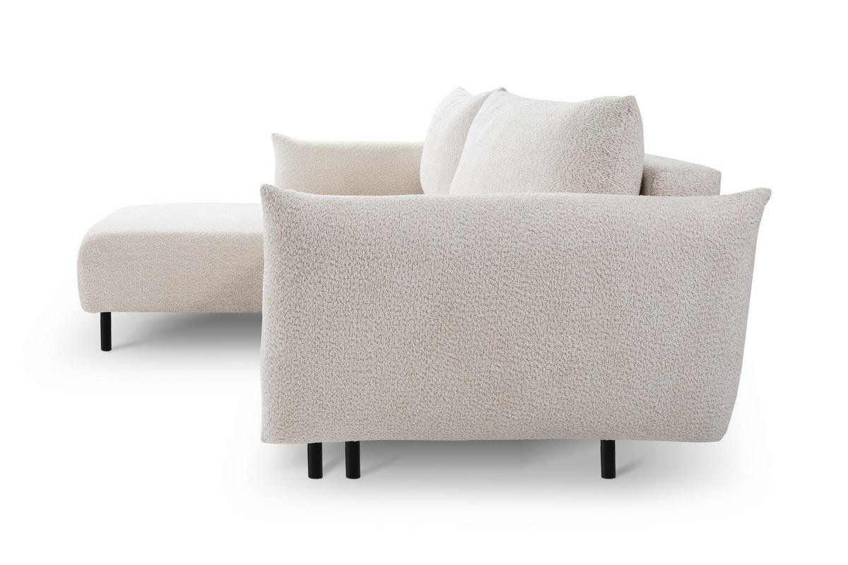 ECKSOFA ADEL mit Schlaffunktion und Bettkasten, L-förm, Metallbeine, verstellbar lose Rückenkissen, freistehend, LINKS, 171x257x90 cm, Cream - Creme, Holz/Textil (171/257cm) - DomoHome