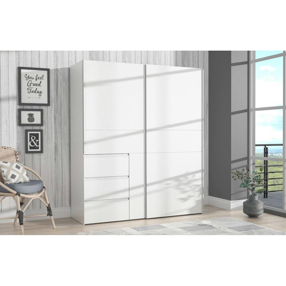 SCHWEBETÜRENKLEIDERSCHRANK Winn 2 Snow in Weiß Maße ca. 170 x 200 x 61 cm (BxHxT) - Weiß, Holzwerkstoff (170/200/61cm)