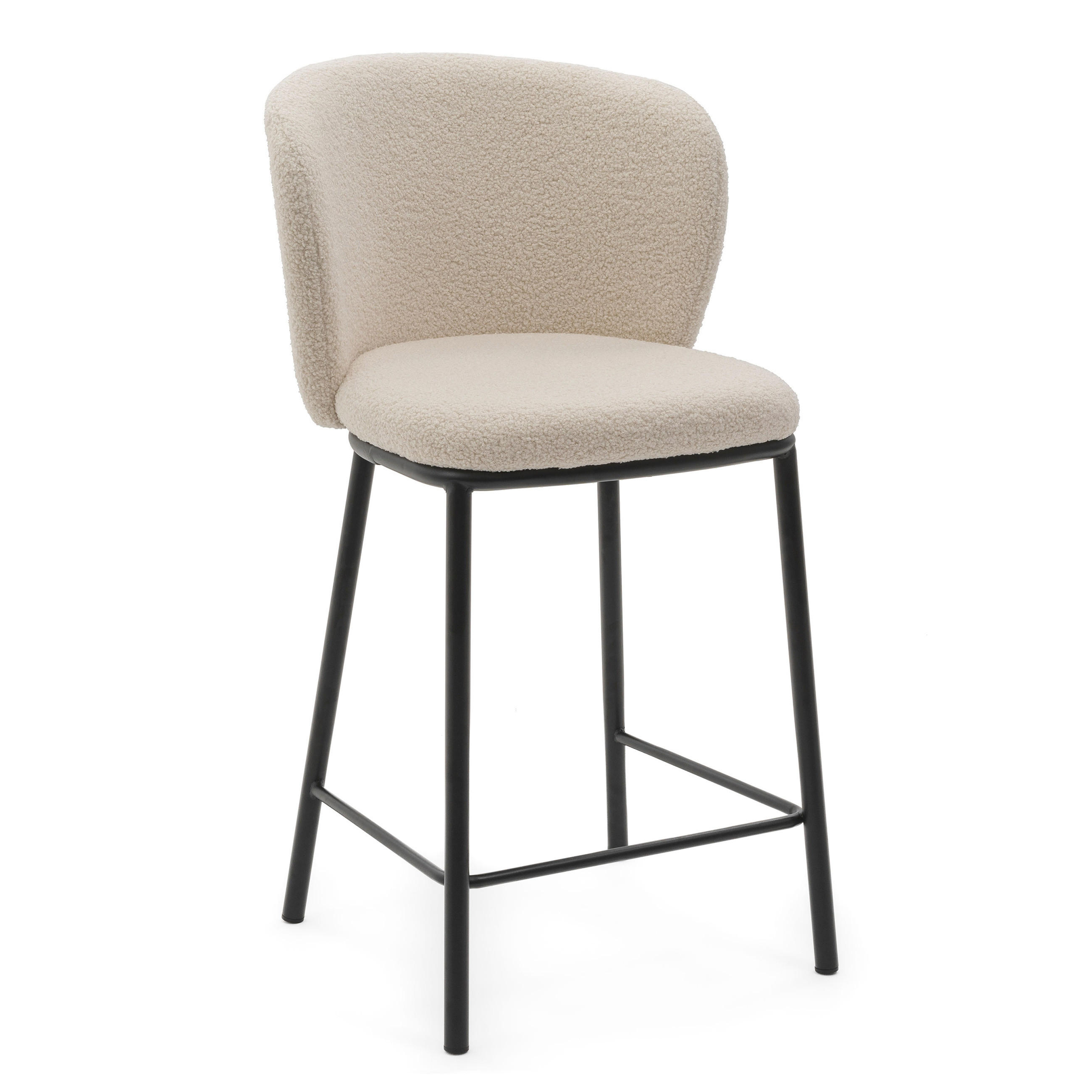 BARHOCKER BARI gepolsterter mit Steppung - ecru - Boucle - Ecru/Schwarz, Textil/Metall (55/94/57cm) - NEW HOME