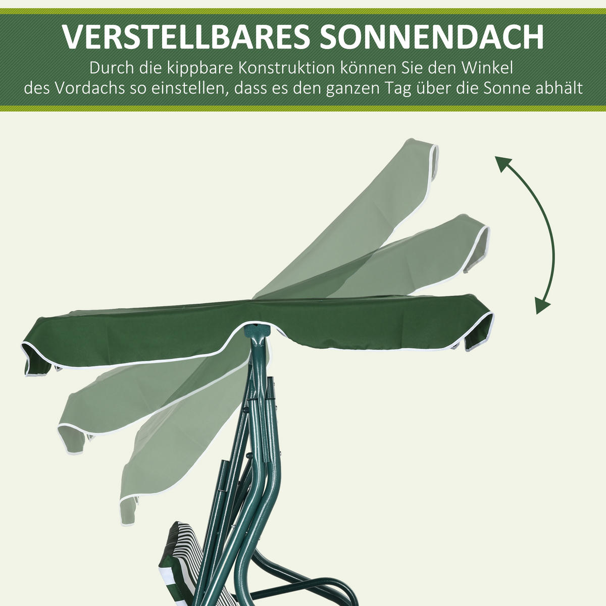HOLLYWOODSCHAUKEL, 3-Sitzer, Verstellbares Sonnendach, Grün, 170 x 110 x 153 cm - Grün, Metall (110/153/170cm) - Outsunny