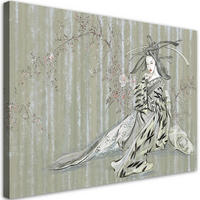 WANDBILD traditioneller japanischer geisha - Grün, Textil (60/40cm) - Feeby