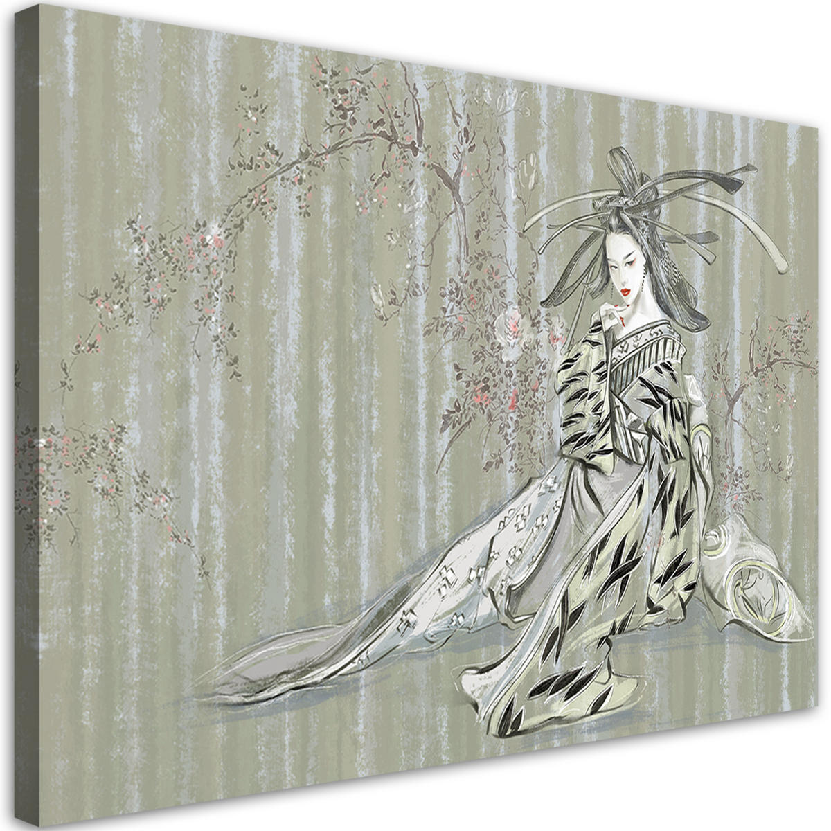 WANDBILD traditioneller japanischer geisha - Grün, Textil (60/40cm) - Feeby