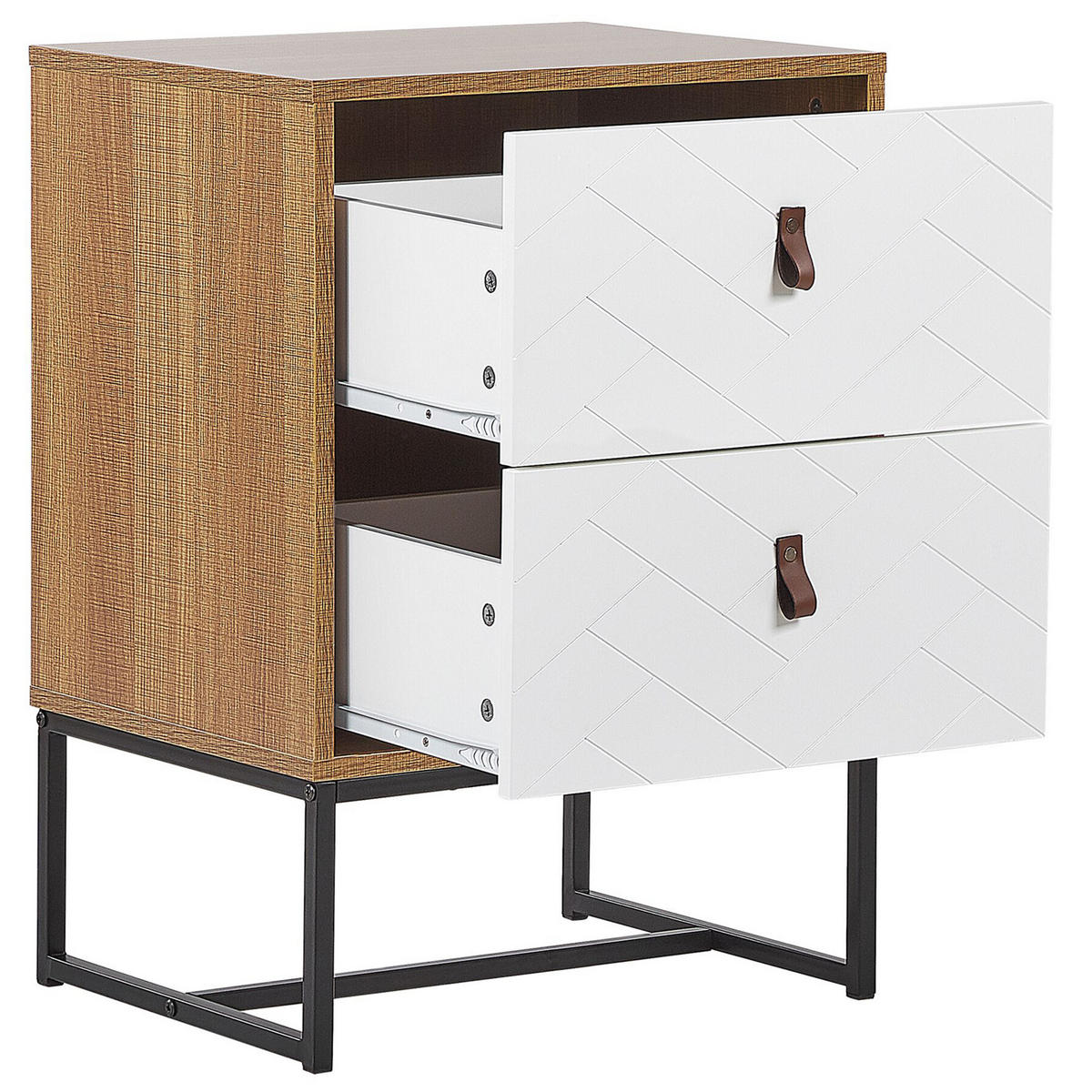 NACHTTISCH heller Holzfarbton/weiß 2 Schubladen Nueva - Hellbraun/Schwarz, Holzwerkstoff (49/69/38cm) - Beliani