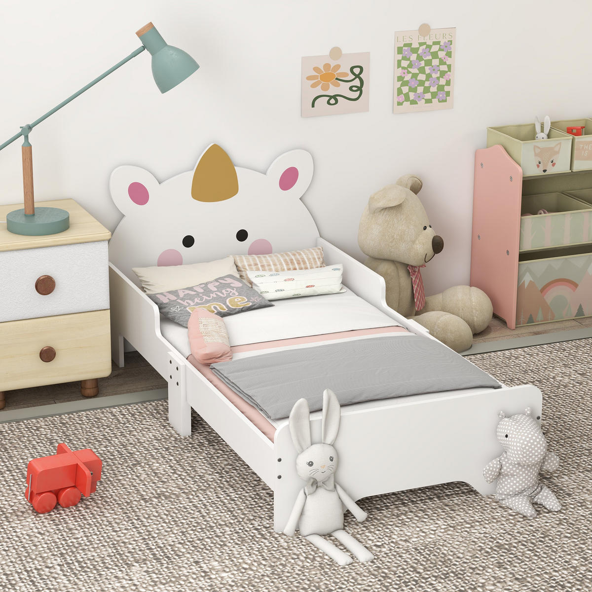 KINDERBETT 140x70 cm DE-14553 mit Einhorn-Design, inkl. Lattenrost Rosa - Weiß, Holzwerkstoff (70/140cm) - ComfortXL