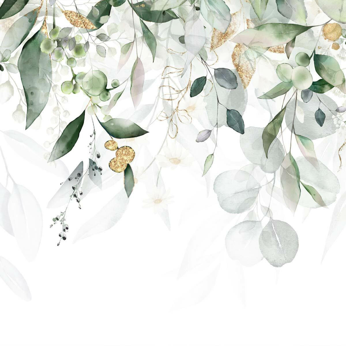 FOTOTAPETE Aquarell Blätter Pflanzen Natur für Schlafzimmer 450x300cm - Beige/Weiß, Papier (450/300cm) - Muralo