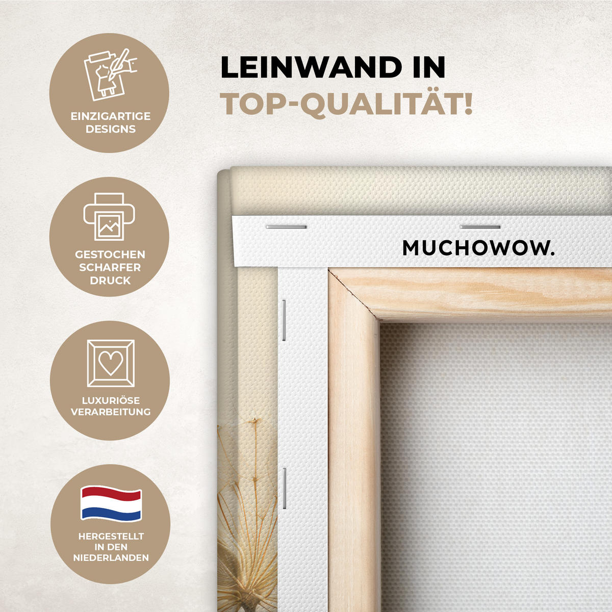 LEINWANDBILD Sonnenlicht - Löwenzahn - Botanisch - Blumen Deko Wohnzimmer 20x30 cm - Creme, Textil (20/30cm) - MuchoWow