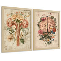 POSTER Set aus 2 Weibliche Anatomie Drucke und Wandbilder mit Gehirn und Gebärmutter Botanischer Retro Floraler Stil Größe Leichter Holzrahmen A4 - Beige, Papier (21/29.7/3cm) - Nacnic