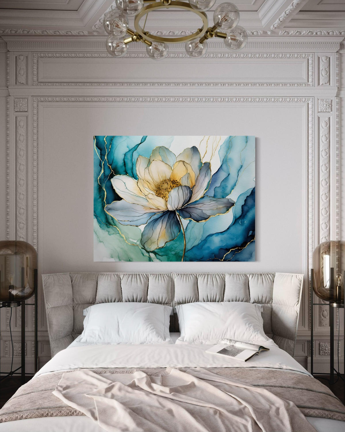 WANDBILD blume aquarell abstraktion - Blau, Textil (60/40cm) - Feeby