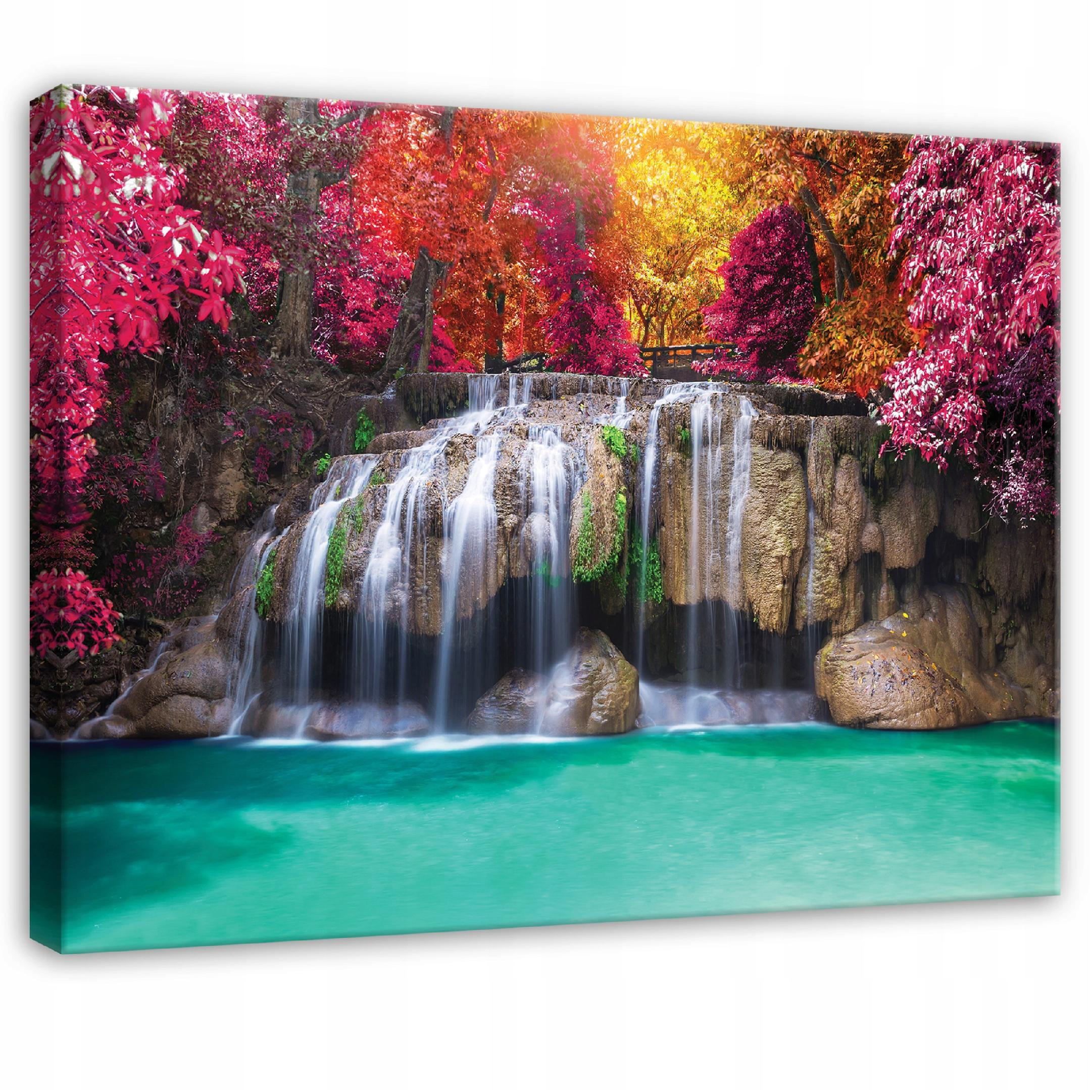 LEINWANDBILD Wasserfall Wald Bunt 120x80 cm - Multicolor, Holzwerkstoff (120/80cm) - Wallarena