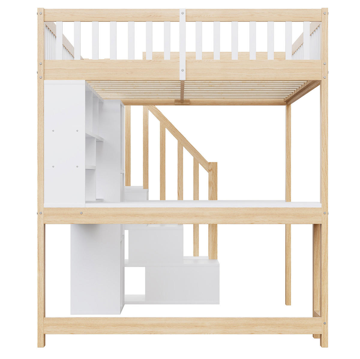 HOCHBETT 140/200 cm Weiß/Natur aus Kiefernholz und MDF mit Schreibtisch - Weiß, Holz (140/200cm) - OKMYHOME