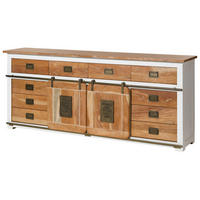 SIDEBOARD Mango 220x45x90 weiß lackiert RAILWAY #592 - Weiß, Holz (220/90/45cm) - Massivmoebel24