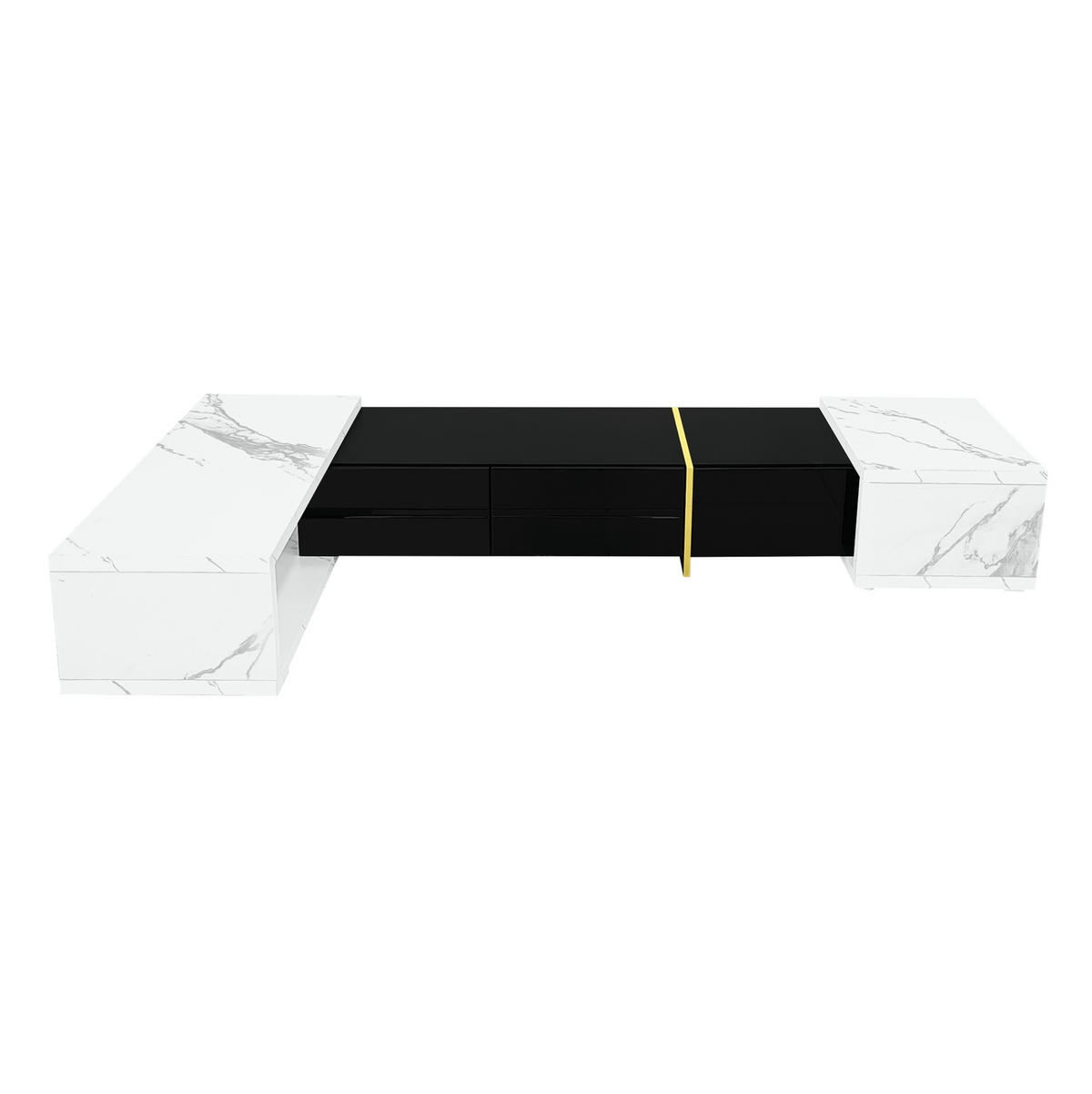 TV-SCHRANK aus MDF und Holzwerkstoff 260x40x30 cm Schwarz/Weiß in Marmoroptik drehbar und ausziehbar mit Stauraum - Schwarz, Holzwerkstoff (260/30/40cm) - Modfu