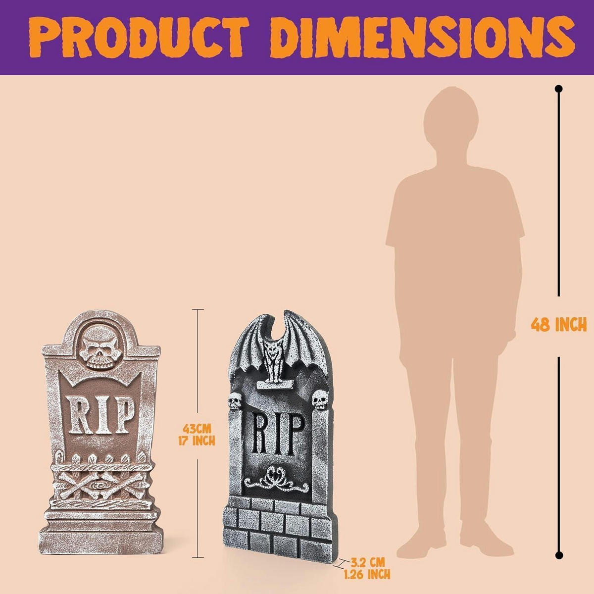 HALLOWEEN Dekoration 5-teiliges Set Grabsteine 43 cm - Multicolor, Kunststoff (5/3/43cm)