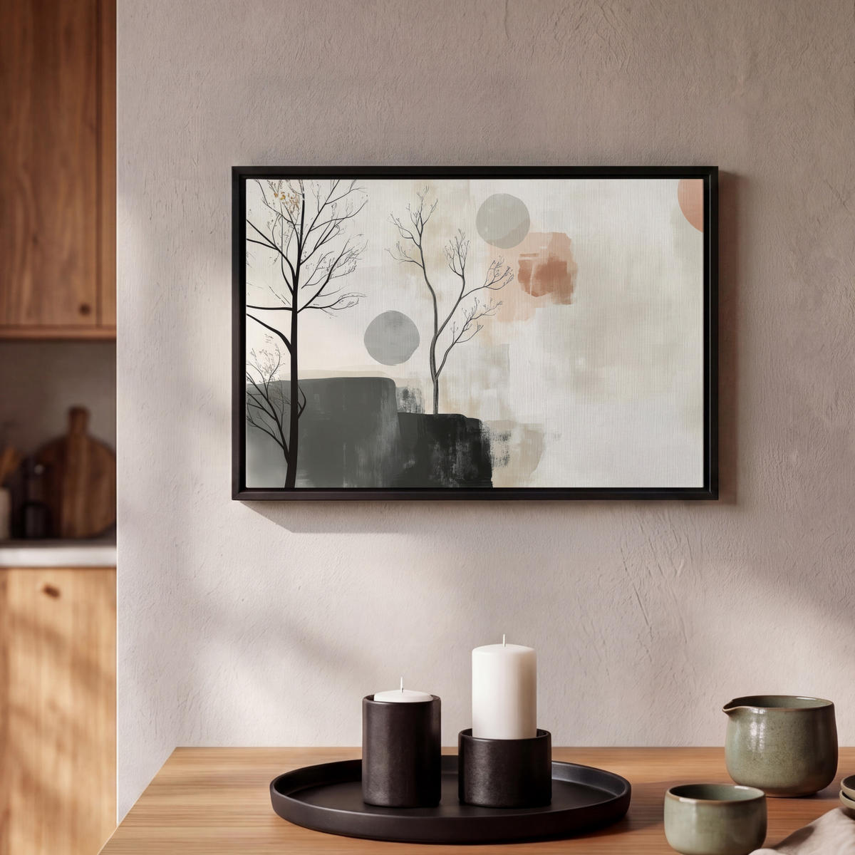 LEINWAND Bilder mit Rahmen - Wabi sabi - Beige - Pflanze - 30x20 - Sandfarben, Textil (30/20cm) - MuchoWow