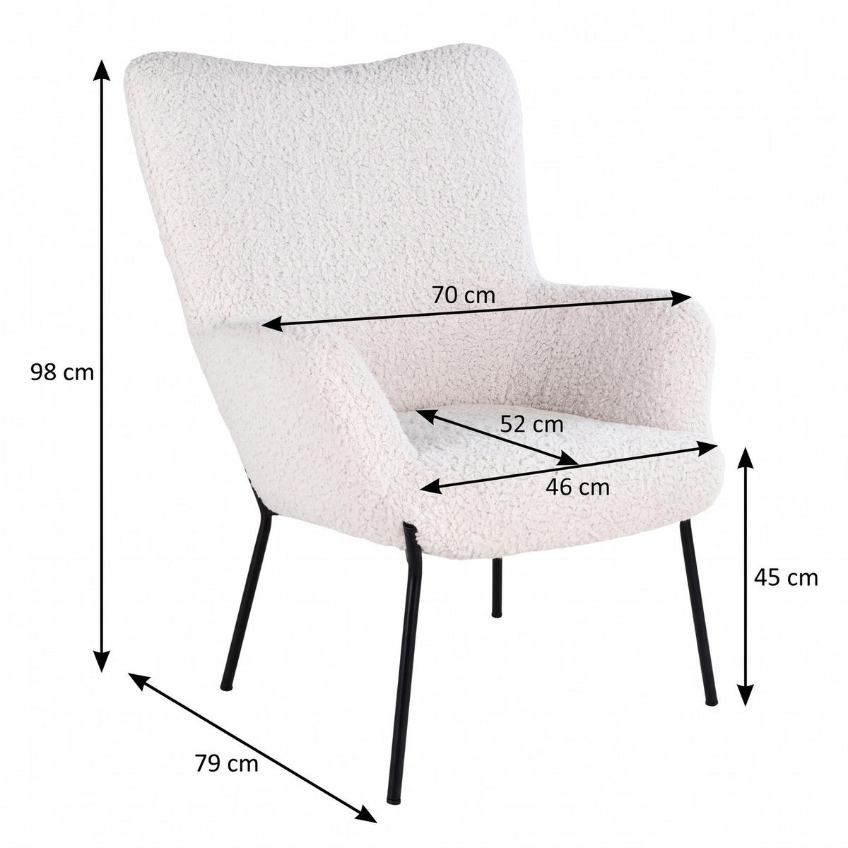 FÅTÖLJ Glasgow för 1 person 70 x 79 x 98 cm – vit - Vit, Träbaserade material/Textil (70/98/79cm) - ebuy24
