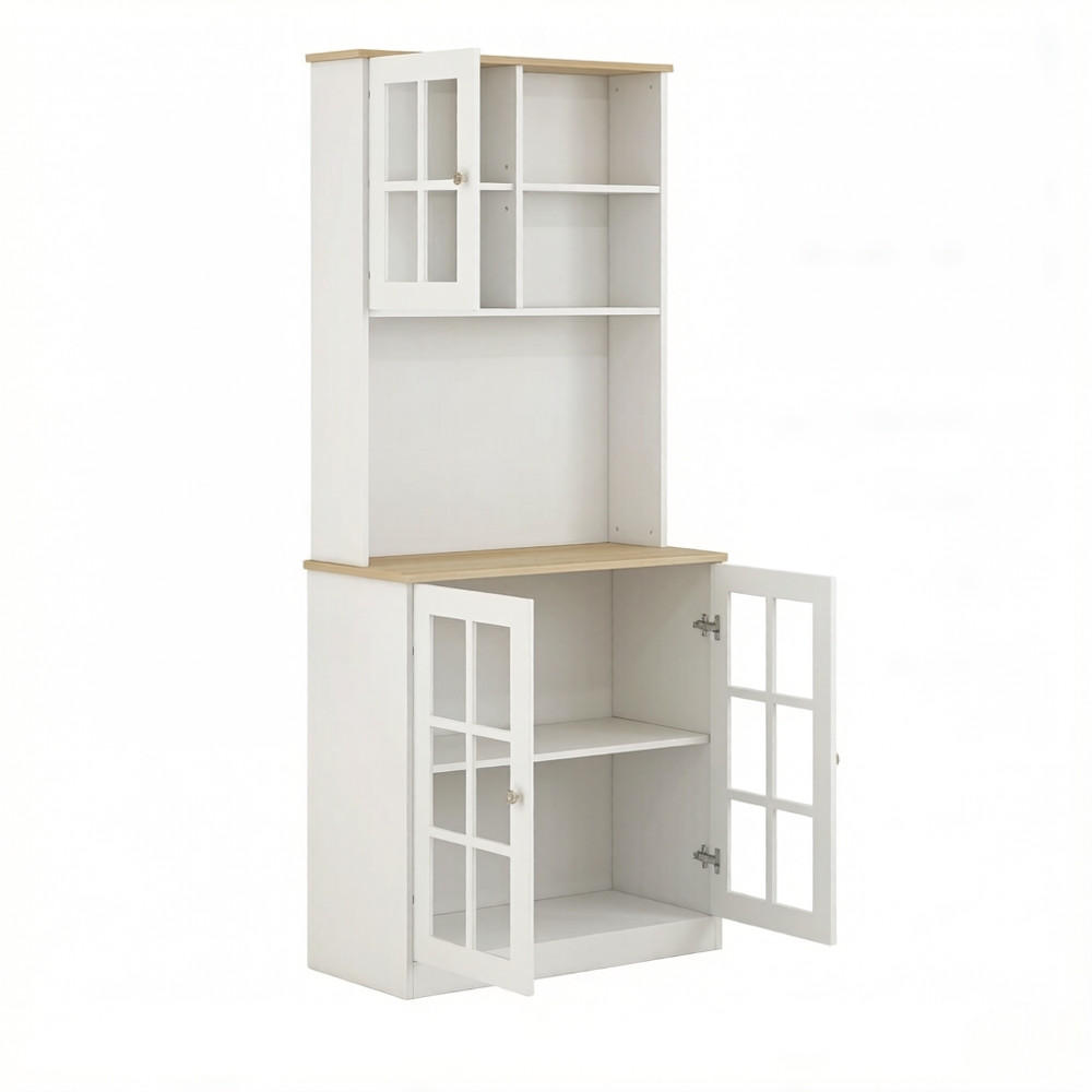 KÜCHENSCHRANK, Aufbewahrungsschrank mit Glastüren, MDF, Weiß-Eiche, Kaffeebar, 80/183/37 cm - Weiß, Kunststoff (37/183/80cm) - Rolipo
