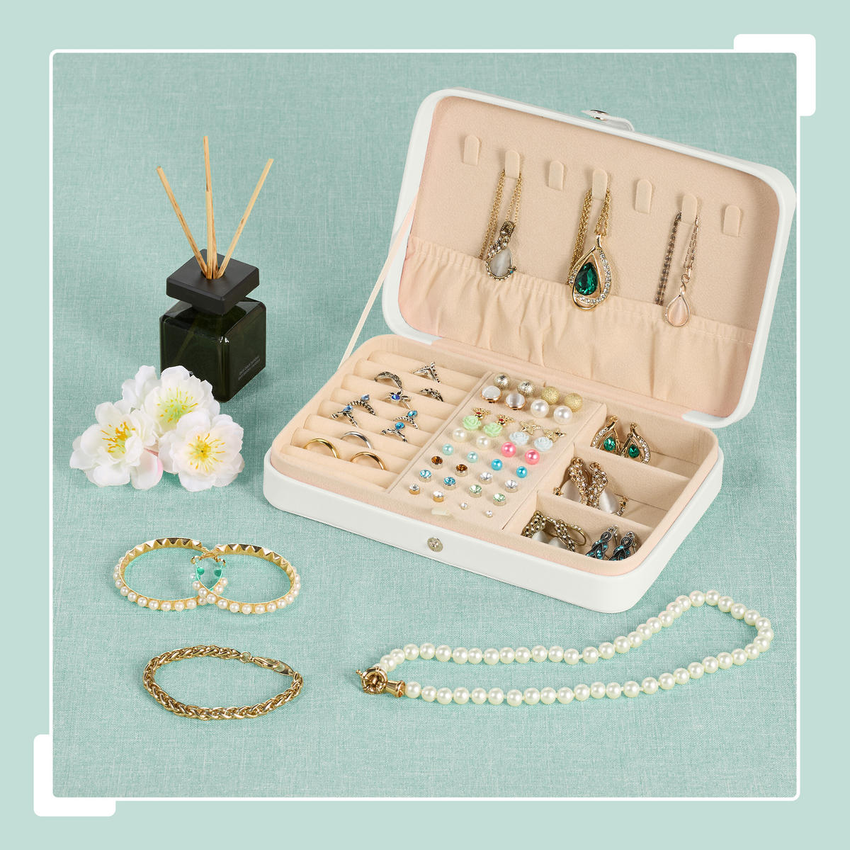 SCHMUCKKÄSTCHEN - Weiß, Holzwerkstoff/Kunststoff (21/4.5/14.5cm) - Relaxdays