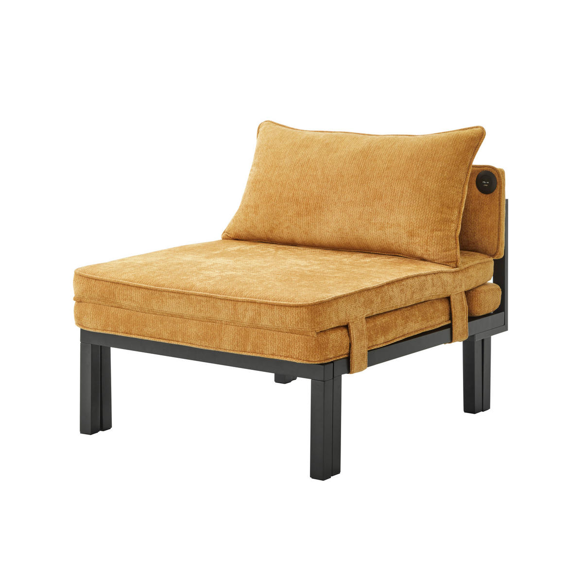 SCHLAFSESSEL mit Schlaffunktion, USB- und Type-C-Anschluss, platzsparendes 2-in-1-Design, Gelb - Gelb, Textil (82/79/176cm) - Redom