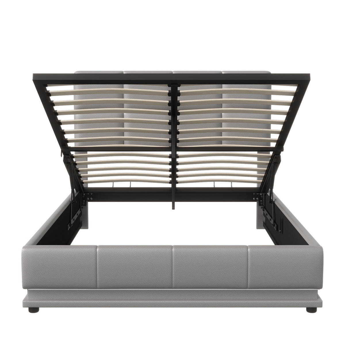 POLSTERBETT 140x200 cm LED Stauraum Lattenrost PU Kopfteil grau - Grau, Holz (140/200cm) - LEBENLANG