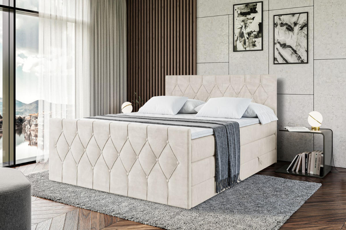 BOXSPRINGBETT VELANTO-Z KING - 200 x 200 - H3/H4 - Ecru - Ecru, Holzwerkstoff (200/200cm) - ALTDECOR
