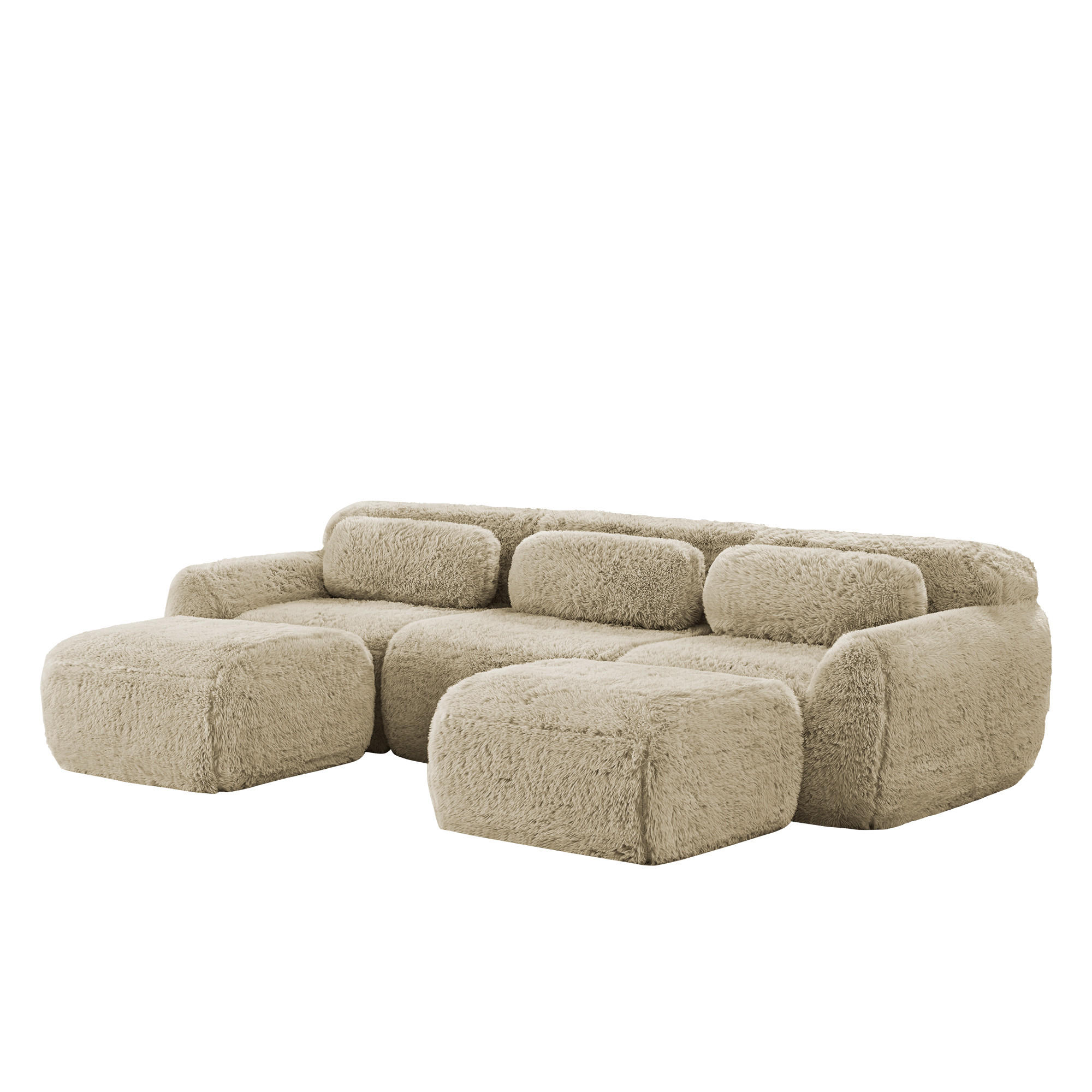 WOHNLANDSCHAFT Plüsch Hellkhaki mit Kissen - Beige, Textil (291/73/179cm) - WISHDOR