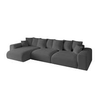 ECKSOFA Ottomane links ESKAR-L 364x176x84 Platinfarben Bouclé - Platinfarben/Schwarz, Holzwerkstoff/Kunststoff (364/176cm) - ALTDECOR