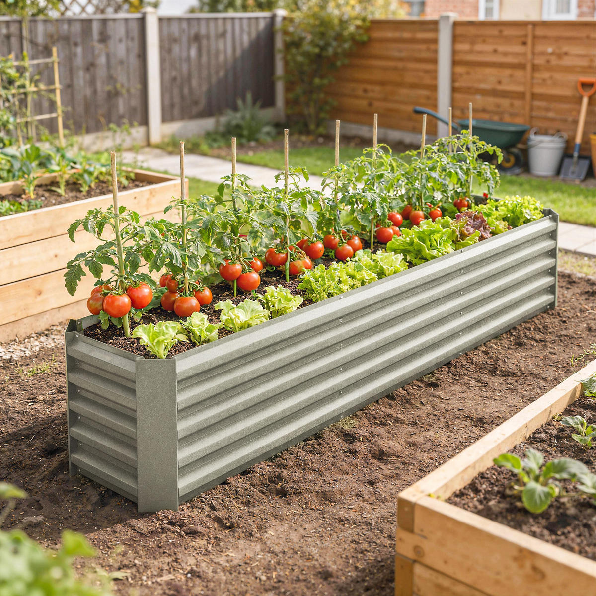 HOCHBEET DE-12297 240/40/45 cm, offener Boden, 395 L Silber - Grau, Metall (240/45/40cm) - ComfortXL