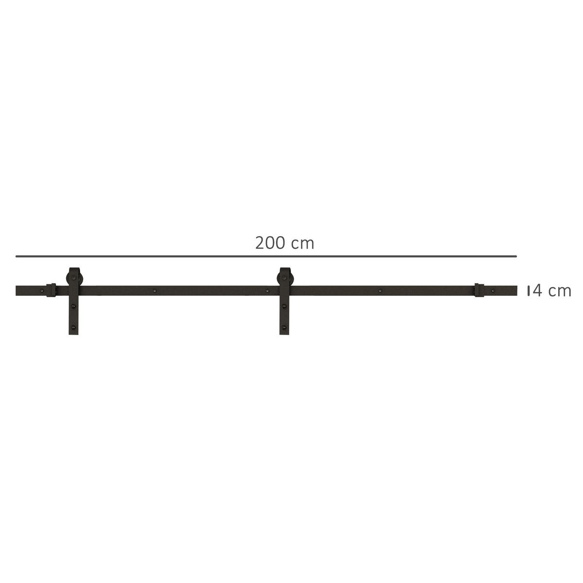 SCHIEBETÜREN-BESCHLAGSATZ 200cm Komplett-Set mit Schienen, Rollen, Schwarz - Schwarz, Metall (4/0.6/200cm) - HOMCOM
