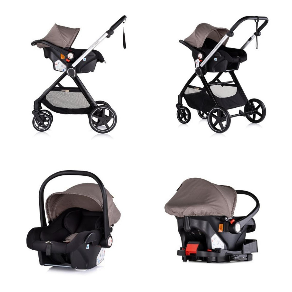 KOMBIKINDERWAGEN Marbella 3 in 1 beige Fußabdeckung Einlage i-Size Babyschale - Beige, Metall (90/63/108cm) - Chipolino