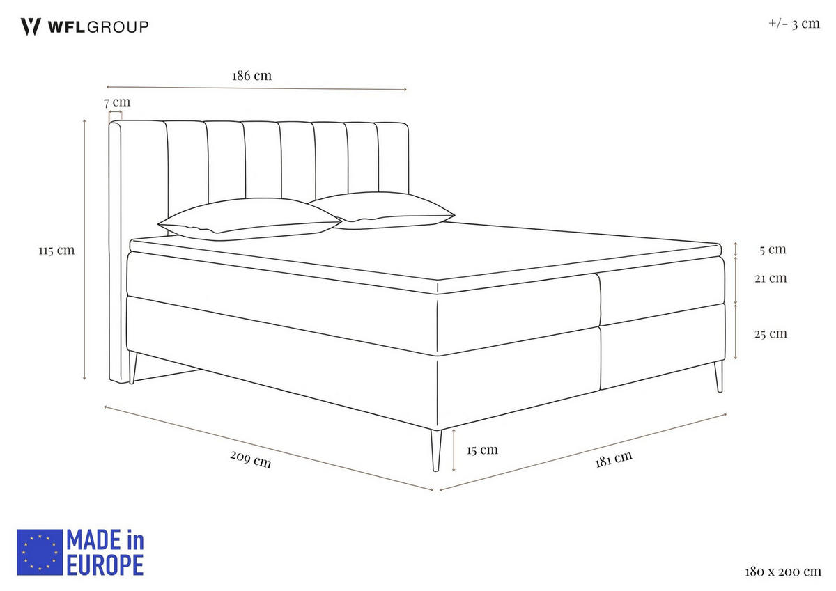 BOXBETT Allen mit Bettkasten, Boucle Creme 180x200 cm – inkl. H4 Taschenfederkern Matratze & Foam Topper - Creme/Schwarz, Holzwerkstoff/Metall (180/200cm) - WFL GROUP
