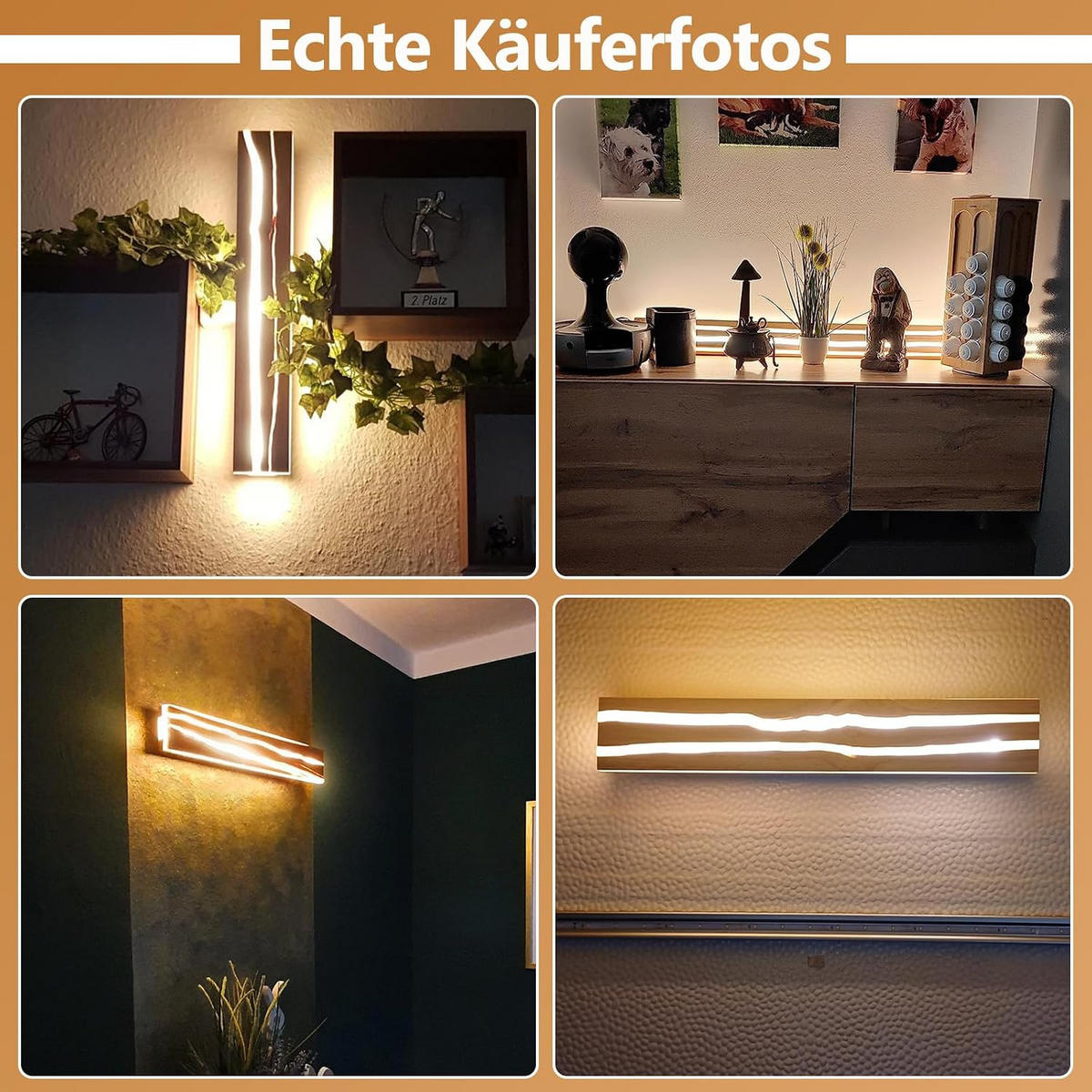 LED WANDLEUCHTE Olenly 50/8/3 cm - Braun, Holz/Metall (8/3/50cm) - ZMH