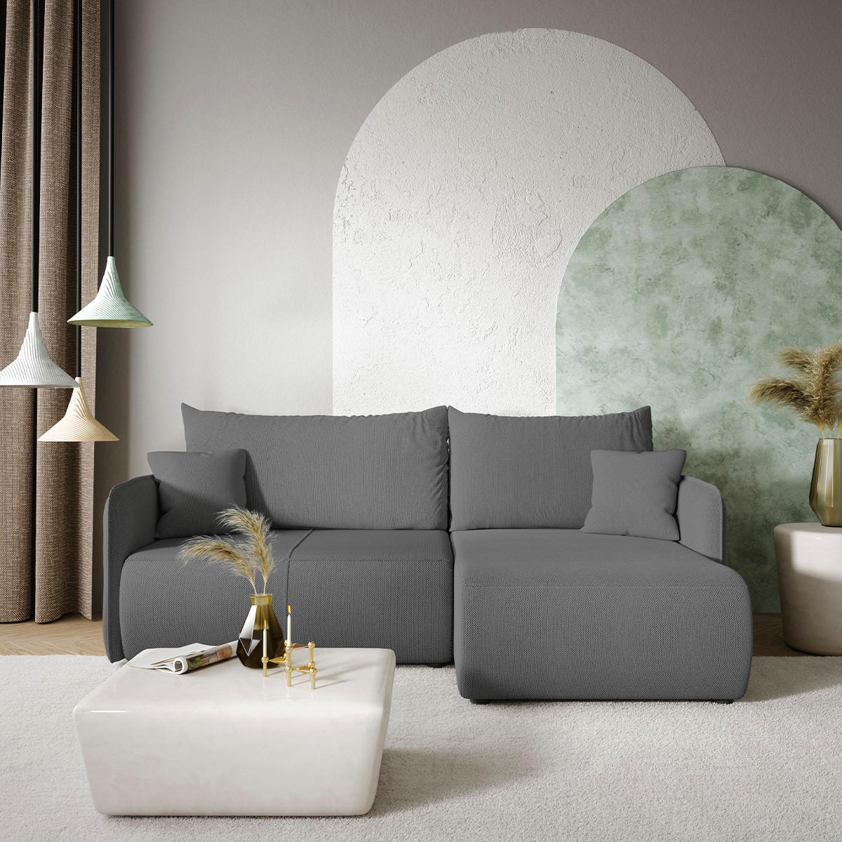 ECKSOFA Claudio 3 Sitzplätze Dunkelgrau - Grau, Holz (207/148cm) - Petits-meubles