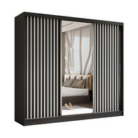 SCHWEBETÜRENSCHRANK Erika 240 cm mit Lamellen und Spiegel 3-türig, schwarz, schwarz, Lamelle weiß - Schwarz/Weiß, Kunststoff (240/216/51cm) - Margaret Hadas24