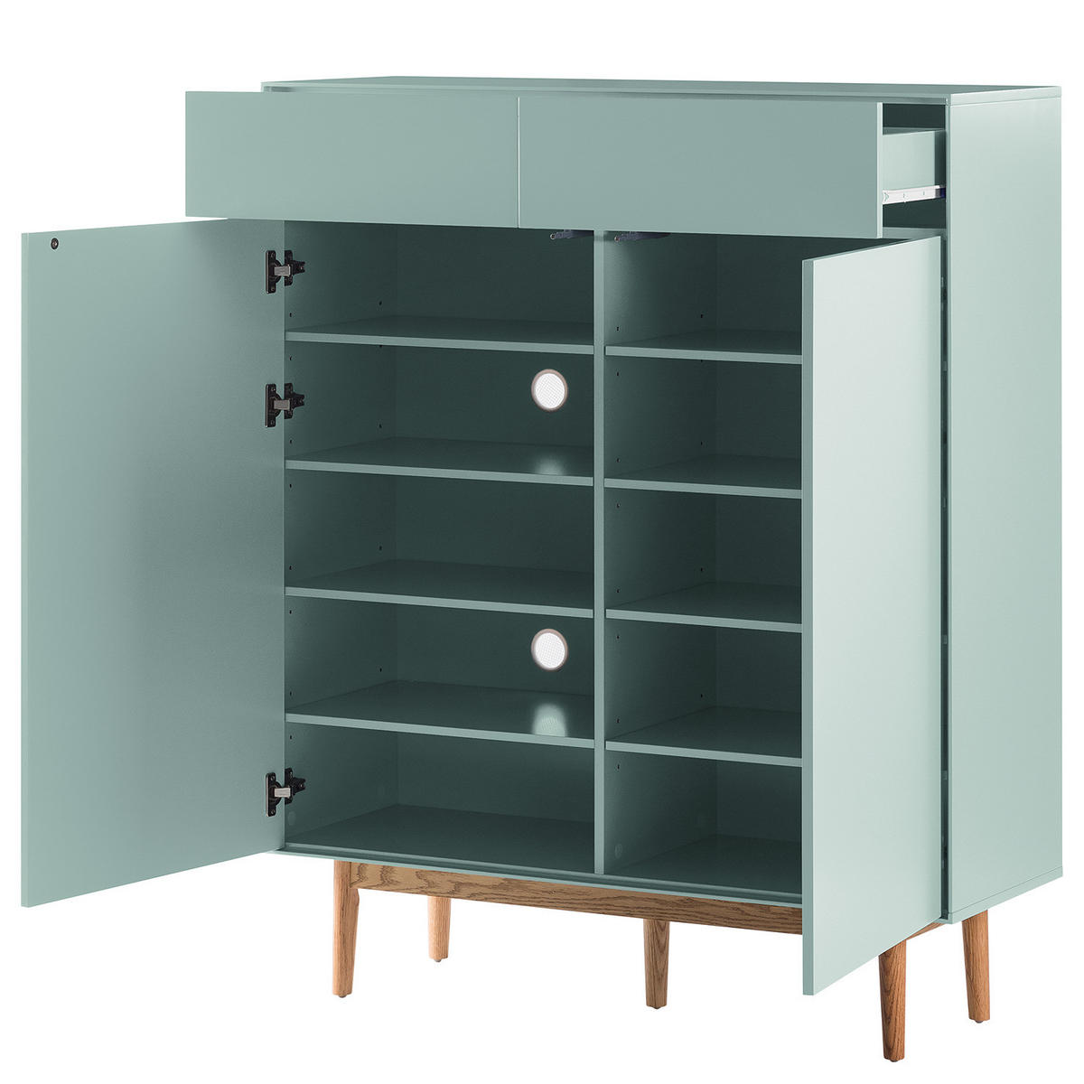 SCHUHKOMMODE mit 2 Schubladen - Eichefarben/Mintgrün, Holzwerkstoff (110/132/38cm) - home24
