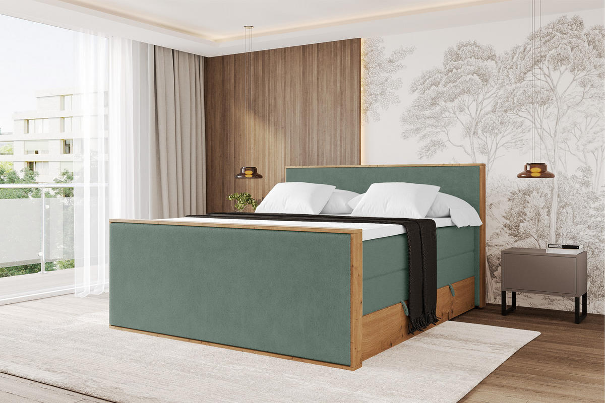 BOXSPRINGBETT LOLLI9 -Z-KING 160x200 - H3/H4 Grün - Grün, Holzwerkstoff (160/200cm) - ALTDECOR