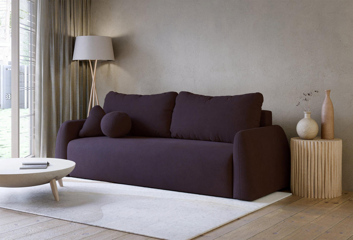 3-SITZER SOFA Nubelle violett Chenille-Bezug, wasserabweisend - Lila/Schwarz, Kunststoff/Textil (244/85/93cm) - Selsey