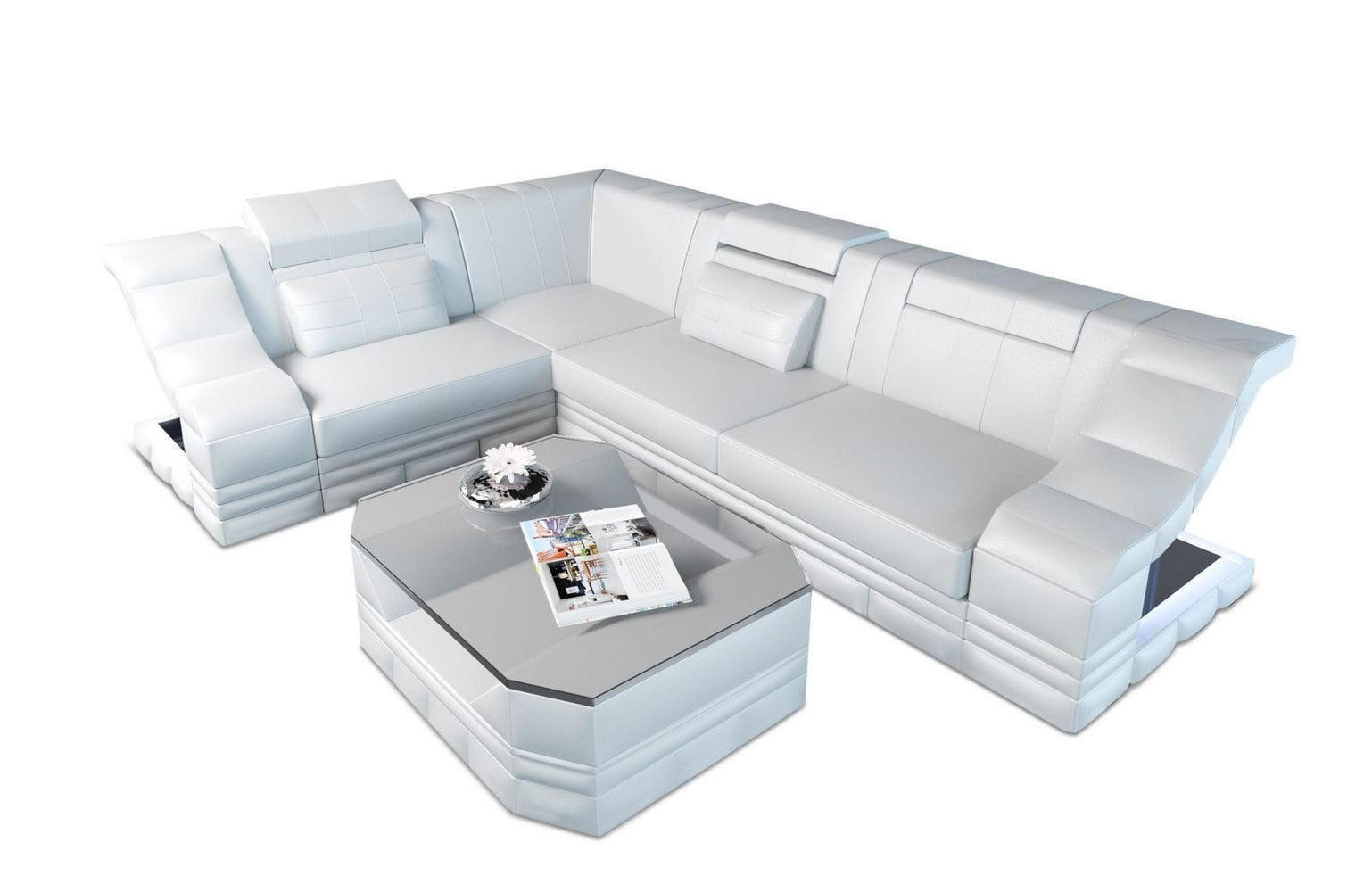 COUCH Bianchi Weiß Echtleder - Weiß, Leder (271/196cm)