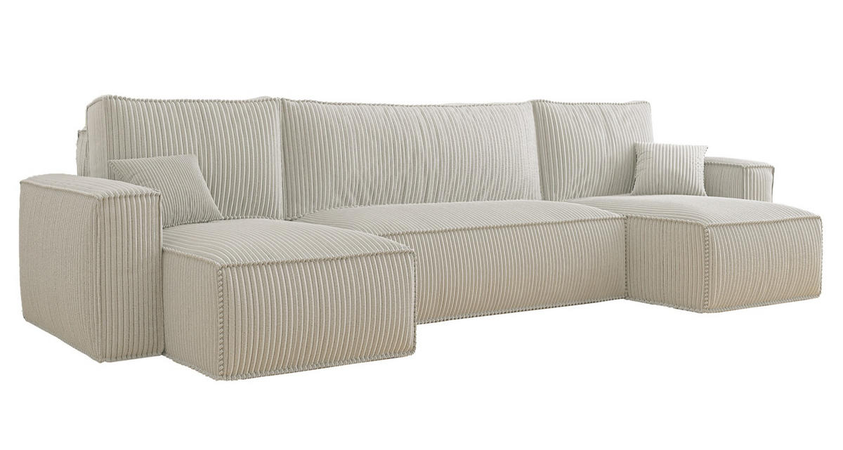 WOHNLANDSCHAFT Scarlo Hellbeige Cordbezug - Ecru/Schwarz, Kunststoff/Textil (244/83/145cm) - Selsey