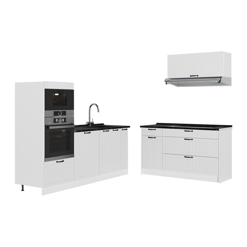 KÜCHENZEILE Fame-Line, Weiß Landhaus/Weiß, 340 cm, AP Anthrazit - Weiß, Holzwerkstoff (340/153.6/60cm) - Vicco