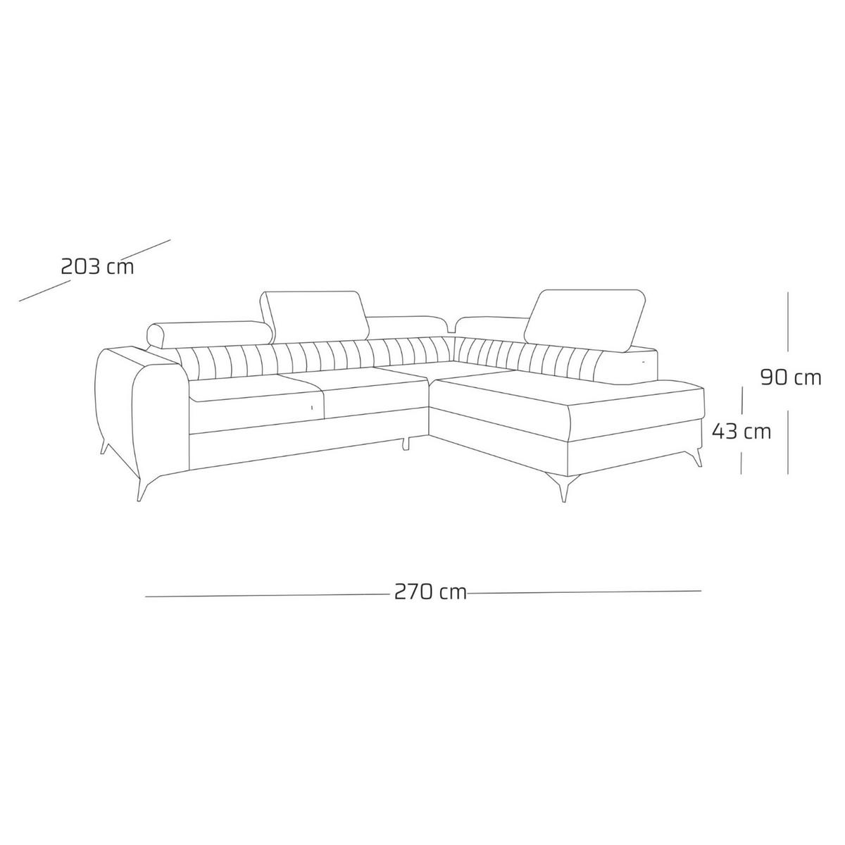 ECKSOFA PIERO L Rechts mit Schlaffunktion 195x125 Velours Dunkelgrün - Dunkelgrün/Schwarz, Holz/Textil (203/268cm) - Muffo
