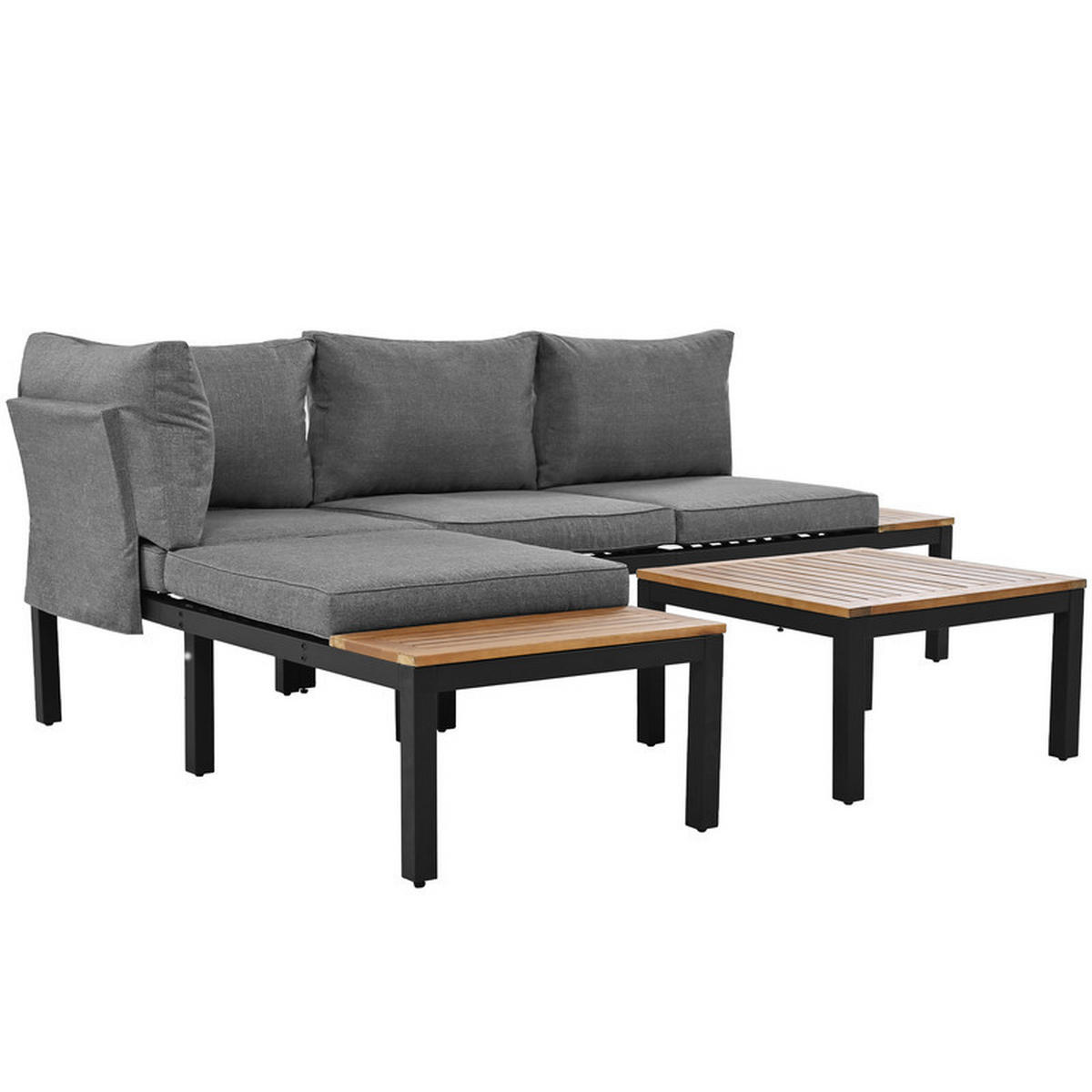 GARTENLOUNGE-SET GRAU 2 Zweisitzer mit Akazien-Tisch und Stoffbezug - Grau, Textil - BLACKCUP