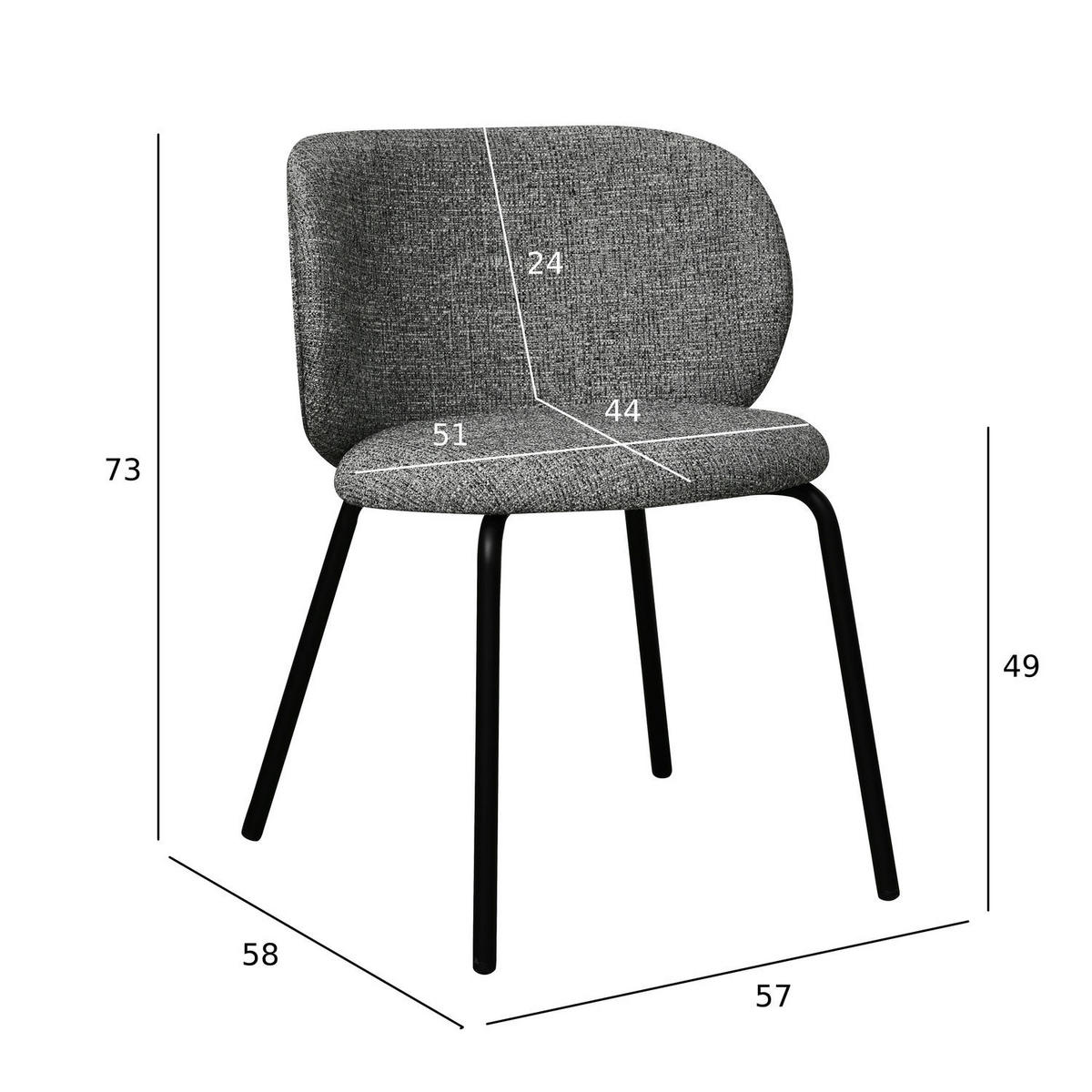 STUHL-SET 2 Stück in Teddystoff Grau - Schwarz/Grau, Textil/Metall (57/73/58cm) - Furnhouse