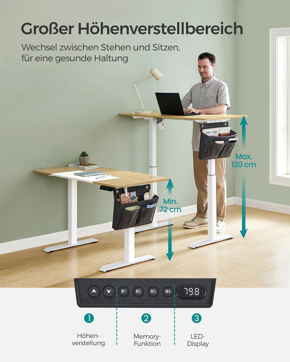 HÖHENVERSTELLBARER SCHREIBTISCH PODGORICA - Gelb, Holzwerkstoff (60/120/120cm) - Hansiro