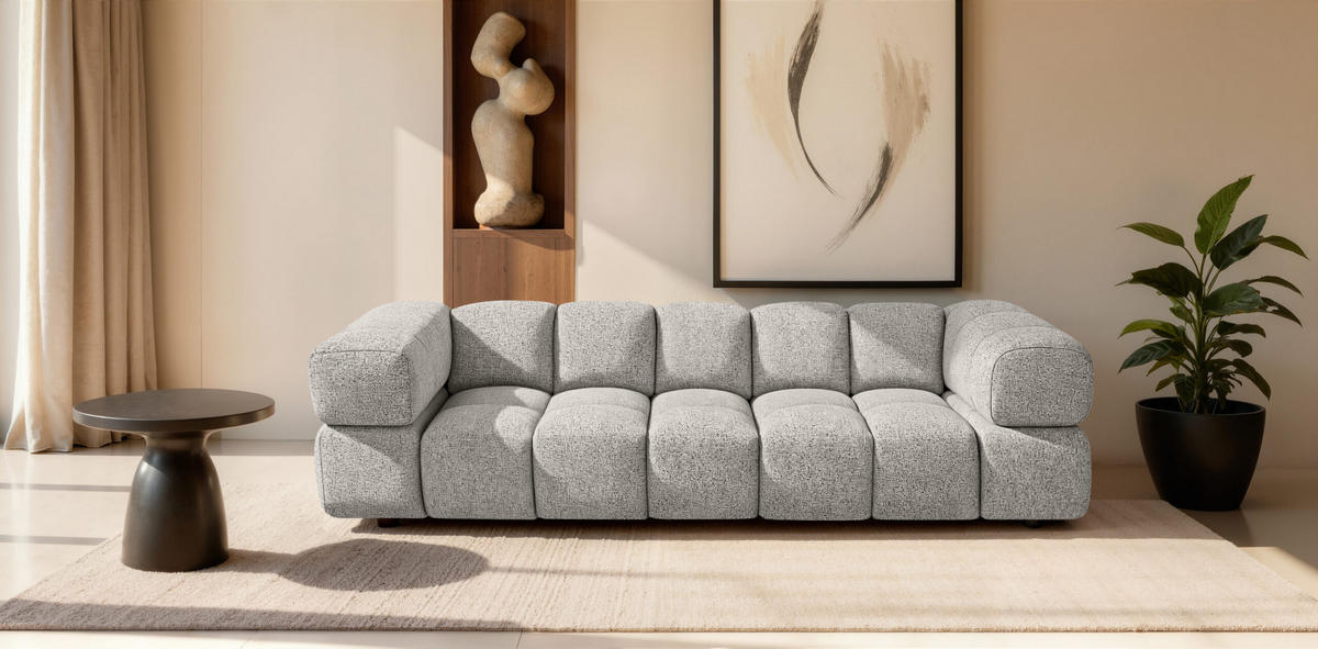 SOFA 4-Sitzer, Couch, Chenille Stoff Puente, Beige, Averro - Beige, Holz (280/70/96cm) - Kaiser Möbel