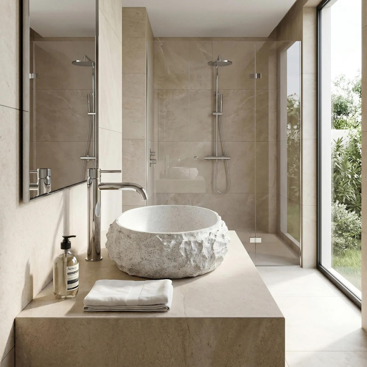 AUFSATZWASCHBECKEN Rea Mika Light Grey - Grau, Kunststoff (38/15/50cm) - REA